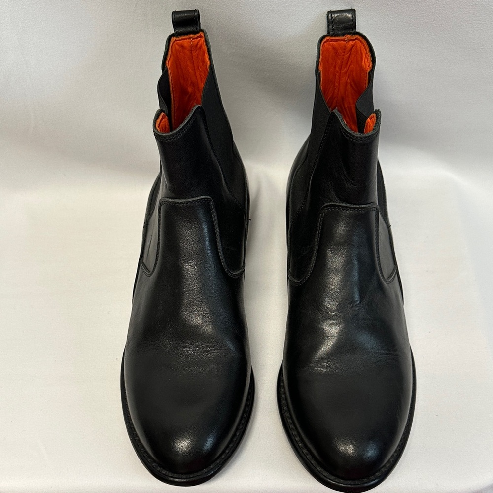 Women's Black Leather Ankle Booties with Orange Interior